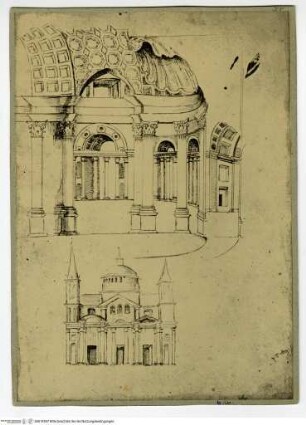 Enwürfe zur Fassade Sankt Peters und eines Inneres