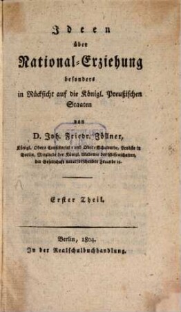 Ideen über National-Erziehung, 1. (1804)