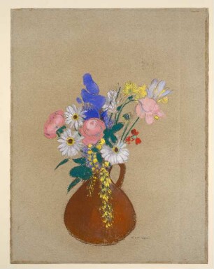 Blumenstrauß in brauner Tonvase