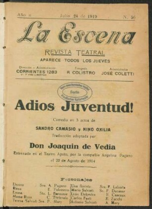 ¡Adiós juventud! : comedia en 3 actos