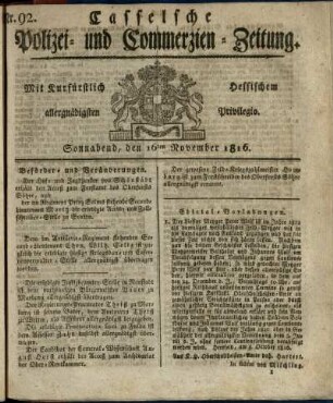 Nr. 92, Sonnabend, den 16ten November 1816