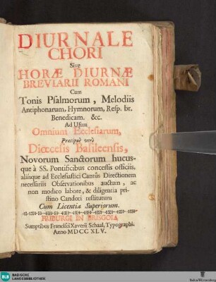Diurnale chori Sive Horae diurnae Breviarii Romani : cum Tonis Psalmorum, Melodiis Antiphonarum, Hymnorum, ...