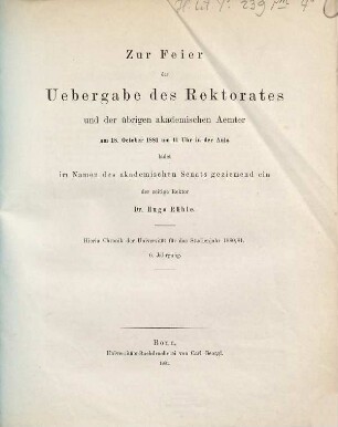 Chronik und Bericht : über das akademische Jahr .... 6. 1880/81. - 1881
