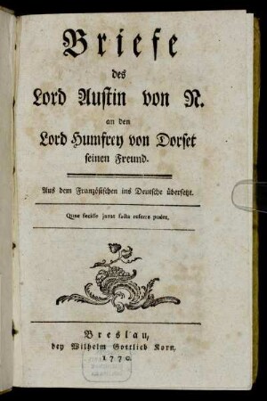 Briefe des Lord Austin von N. an den Lord Humfrey von Dorset seinen Freund : Aus dem Französischen ins Deutsche übersetzt