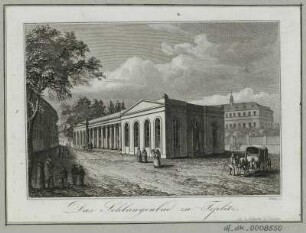 Ansicht vom Schlangenbad in Teplitz, Radierung, 1840 : Das Schlangenbad zu Teplitz / Witthöft sc. - Dresden : Otto u. Lehmann, [ca. 1840]. - 1 Kunstblatt : Radierung ; 10,9 x 7,5 cm