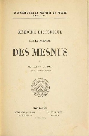 Mémoire historique sur la paroisse des Mesnus