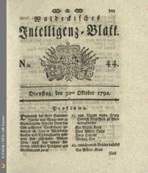 No. 44. Dienstag, den 30ten Oktober 1792