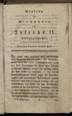 Zweyten Bandes Erstes Heft.