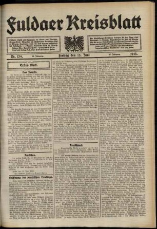 Erste Ausgabe vom Freitag, den 13. Juni 1913.