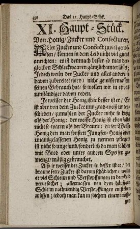 XI. Haupt-Stück. Von Honig/ Zucker und Confecturen