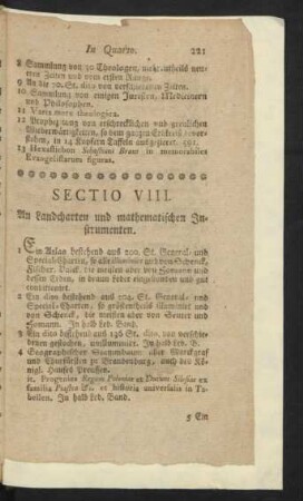 Sectio VIII. An Landcharten und mathematischen Instrumenten