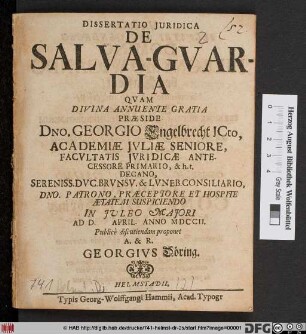 Dissertatio Juridica De Salva-Gvardia