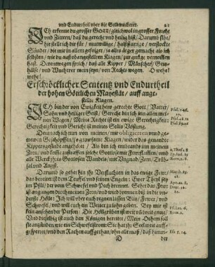 Erschröcklicher Sententz und Endurtheil der hohen Göttlichen Mayestät/ auff angestellte Klagen.
