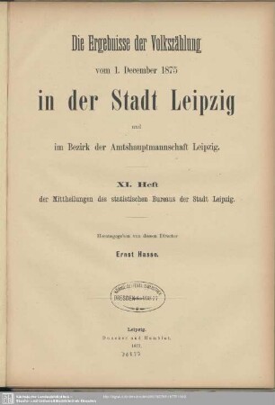 11.1877: Mittheilungen des Statistischen Bureaus der Stadt Leipzig
