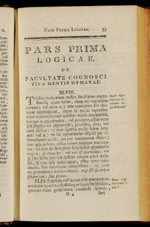 Pars Prima Logicae. De Facultate Cognoscitiva Mentis Humanae.