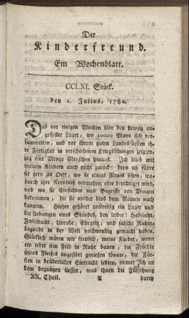 CCLXI. Stück, den 1. Julius, 1780