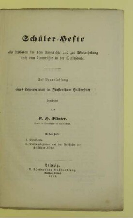 Heft 1: I. Bibelkunde, II. Denkwürdigkeiten aus der Geschichte der christlichen Kirche