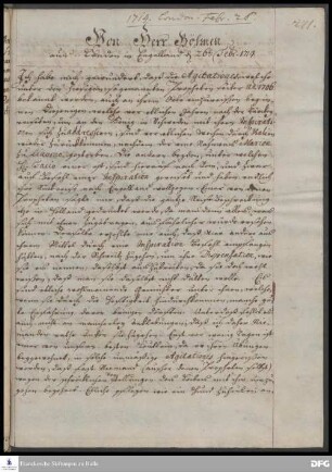 Auszug eines Briefes von Anton Wilhelm Böhme an August Hermann Francke.