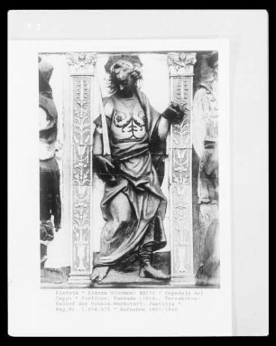 Die sieben Werke der Barmherzigkeit mit Tugenddarstellungen: Justitia