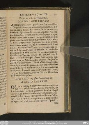 Epist. LX. Lugdunum Bat. Ioanni Meursio, V. C.