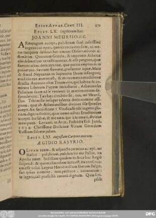 Epist. LX. Lugdunum Bat. Ioanni Meursio, V. C.