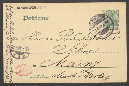 Brief an B. Schott's Söhne : 21.08.1902