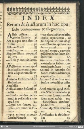 Index Rerum & Auctorum in hoc opusculo contentorum & allegatorum