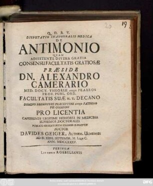 Disputatio Inauguralis Medica De Antimonio