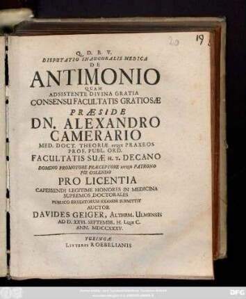 Disputatio Inauguralis Medica De Antimonio