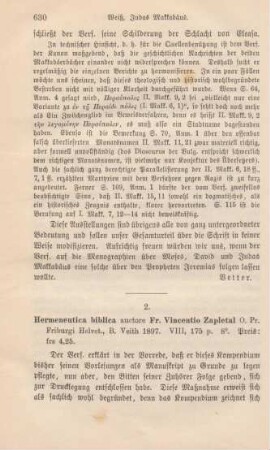 630-631 [Rezension] Zapletal, Vincenz, Hermeneutica biblica