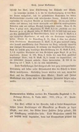 630-631 [Rezension] Zapletal, Vincenz, Hermeneutica biblica