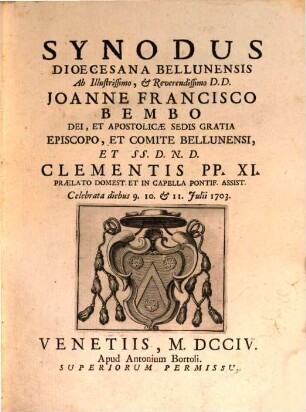 Synodus dioecesana Bellunensis ... celebr. 1703