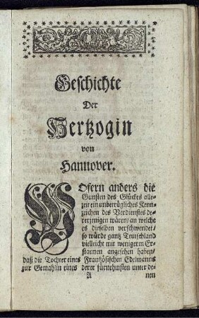 Geschichte der Hertzogin von Hannover.