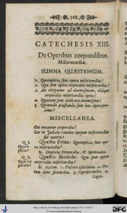 Catechesis XIII. De Operibus corporalibus Misericordiae.