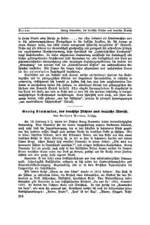 Georg Stammler, der deutsche Dichter und deutsche Mensch