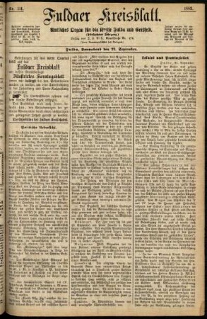 Erste Ausgabe vom Samstag, den 22. September 1883.