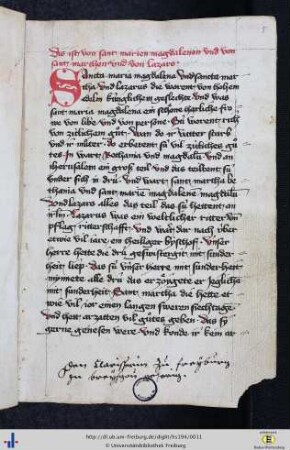 [5r - 36r] Legende der hl. Maria Magdalena, der hl. Martha und des Lazarus