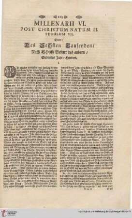 Millenarii VI. post Christum natum II. Seculum VII.