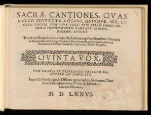Teodoro Riccio: Sacrae cantiones ... quinque, sex et octo vocvm ... Qvinta Vox