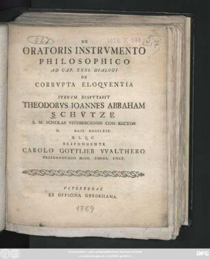De Oratoris Instrvmento Philosophico Ad Cap. XXXI. Dialogi De Corrvpta Eloqventia