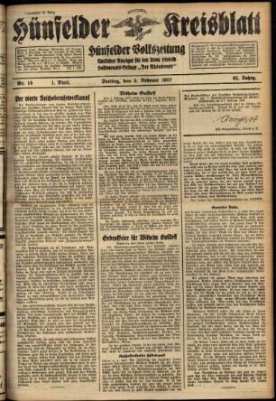 Erste Ausgabe vom Freitag, den 05. Februar 1937.