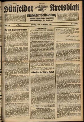 Erste Ausgabe vom Freitag, den 05. Februar 1937.