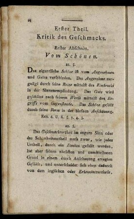Erster Theil. Kritik des Geschmacks.