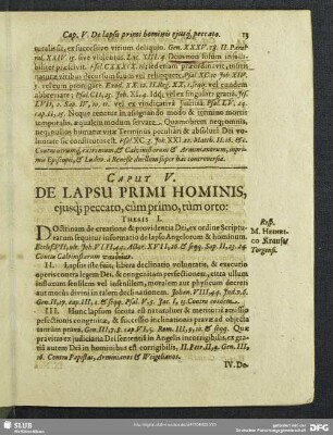 Caput V. De Lapsu Primi Hominis, eiusq[ue] peccato, cum primo, tu[u]m orto