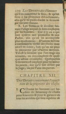 Chapitre XII. Des Devoirs concernant l'aquisition de la propriete des choses.
