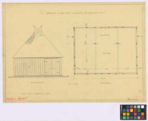 Arsten ([Landkreis] Bremen): Erbhof G. Bätjer. [Scheune oder Stall] (West-Ansicht, Grundriss)