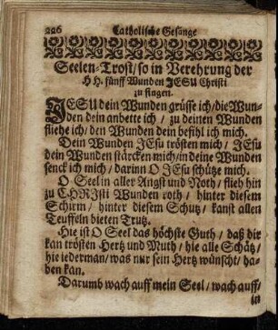 Seelen-Trost/ so in Verehrung der H H. fünff Wunden Jesu Christi zu singen.