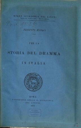 Per la storia del dramma in Italia