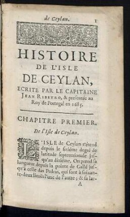 Chapitre premier. De l'isle de Ceylan