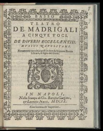 Teatro de madrigali a cinque voci. Basso
